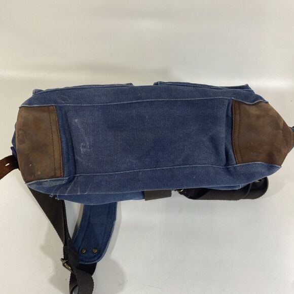 Kattee Canvas Leather Messenger Bag Blue Brown 16” x 15” Camera Weekend - Picture 8 of 10